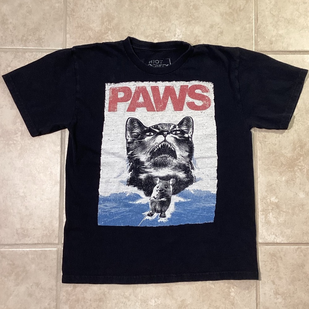 Riot Society Black Short Sleeve Tee Paws Boys Size Small